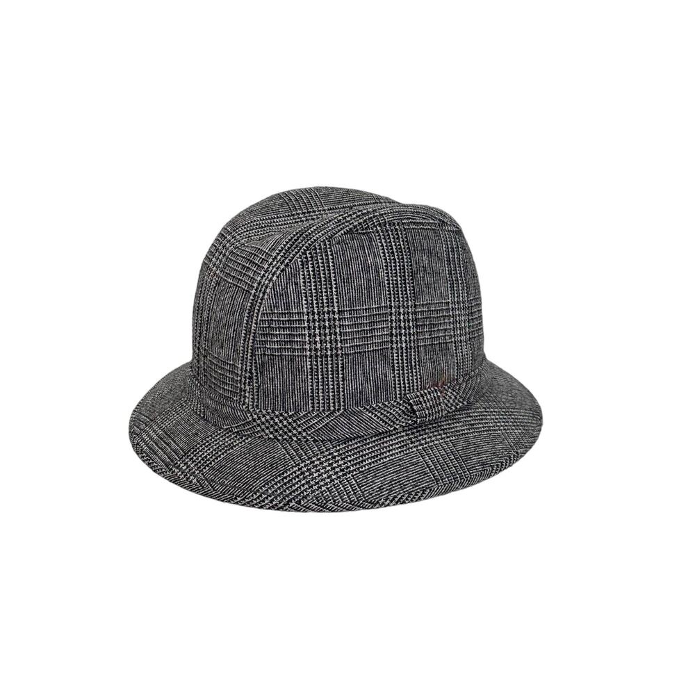 Vintage 1960s Mens Glen Check Wool Fedora Hat Fall Winter Mod Retro Style
